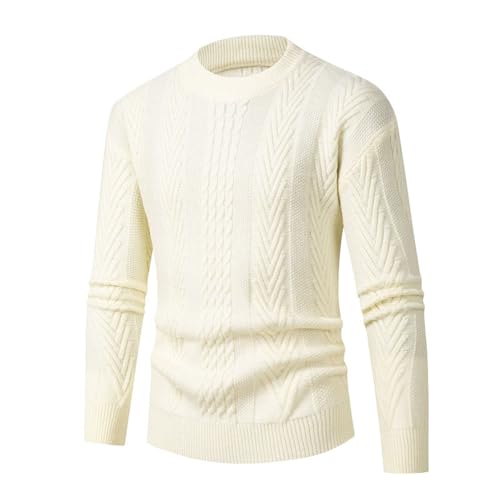 Men Sweater Round Neck Long Sleeve Sweater Loose Fit Pullover Sweaters Cable Knit Pullover Fashion Warm Winter Tops