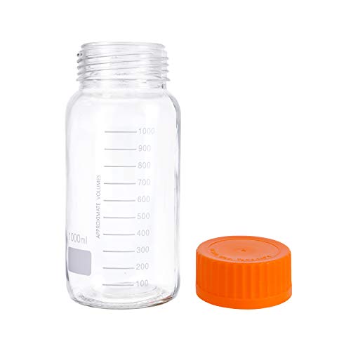 Moonetto 3 Pack 1000 Ml Wide Mouth Graduated Round Reagent Media/Storage Lab Glass Bottle With Gl80 Orange Polypropylene Screw Cap #TOP2