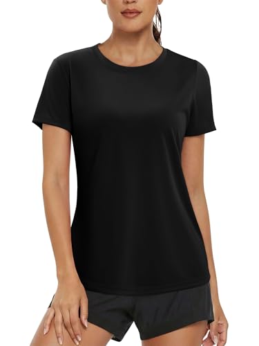 Magritta Running Top Womens Gym Wear Yoga Clothes Workout Sports Crew Neck Quick Dry T Shirts Short Sleeve Hiking Activewear Summer Tops Black XX-Large, 22-24