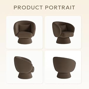 Swivel Accent Chair Modern Upholstered Barrel Chair with 360 Swivel Soft Teddy Fabric Extra Lumbar Pillow Stylish Round Accent Chair for Living Room Bedroom Nursery–Brown2PC