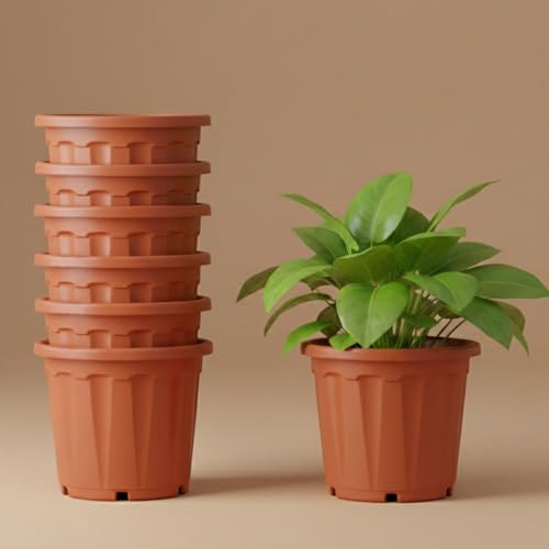 Image of DOAP UV Protected 12 inch Plastic Garden Large Flower Pots, Terracotta Color, Pack of 7, Indoor & Outdoor Balcony Planter, 12x10 Inch Gamla, Weather Proof, Non-Fading, Lightweight (7, Terracotta)