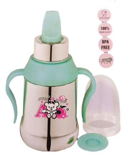 Image of PP Enjoy 2 in 1stainless Steel Soft Silicone Spout Sipper for Infant /Toddler, Anti Spill Sippy Cup with Detachable Handle for Kids BPA Free, 6 Months +, 300 ML.