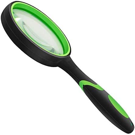 Lupa de Mano con luz LED, Lupa de Lectura para Ancianos, Lupa de observación para Estudiantes con Mango de Goma Verde con luz LED para Matrimonio