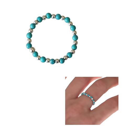 Handmade Silver & Turquoise Beaded Stretched Ring, 925 Sterling Size 7 Turquoise Color Beads Chici Ring for women, Small Dainty Ring by MiYa Jewelry creations