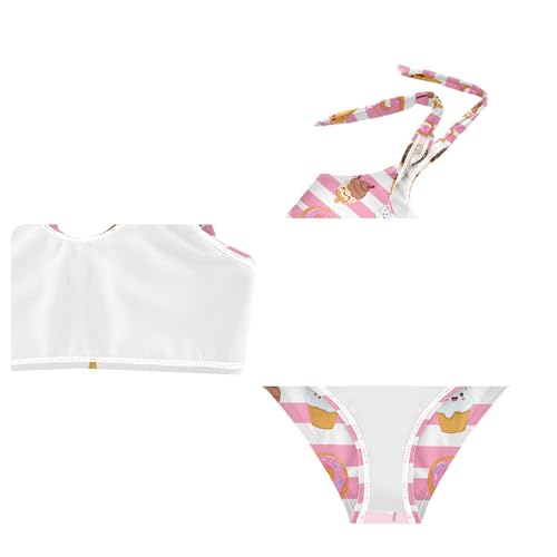 Image of Girls Tankini Swimsuit 2 Piece Pink Unicorn Donuts Summer Beach Bikini Bathing Suit 3T