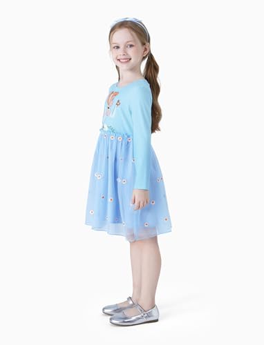 Image of Disney Princess Frozen Elsa Minnie Stitch Toddler Girl Tulle Tutu Dress Ruffle Sleeve Mesh Summer Birthday Party Clothes 2-9Y