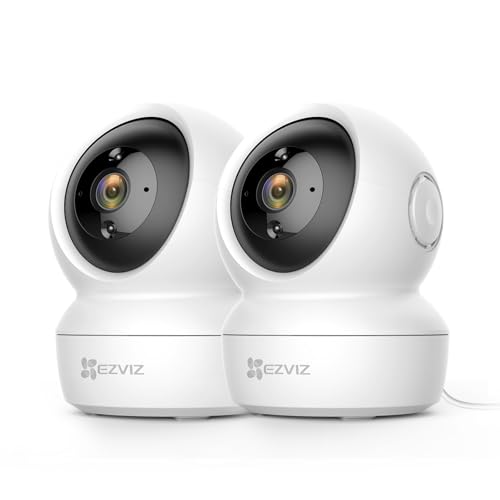EZVIZ C6N 2 Pack Caméra Surveillance WiFi Intérieure 1080p, Caméra Bébé Pan/Tilt à 360°, Vision Nocturne Intelligente avec Smart IR, Détection de Movement et Suivi Auto, Audio Bidirectionnel