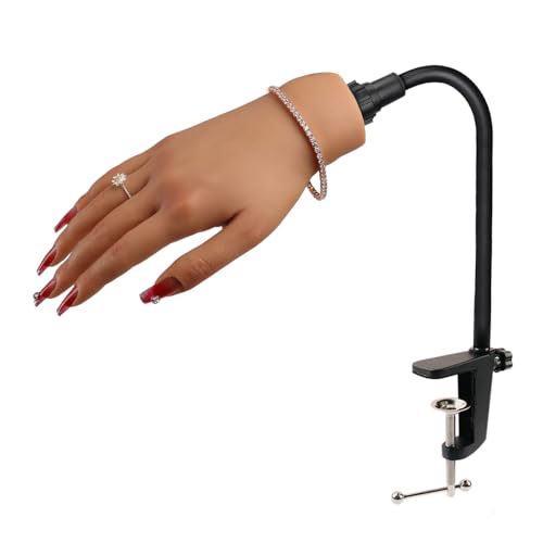 KnowU Übungshand Für Nageldesign mit Ständerhalter, Übungshand Für Gelnägel Silikon, Fake Hand, Übungshand Für Acrylnägel,Übung Training Hand Modell Rechts