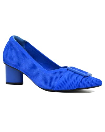 Pointed Toe Chunky Heels for Women Closed Toe Block Heel Pumps Buckle Strap Stretchy Knit Heeled Pump Dress Shoes Comfortable Slip On for Work Wedding Daily Wear2