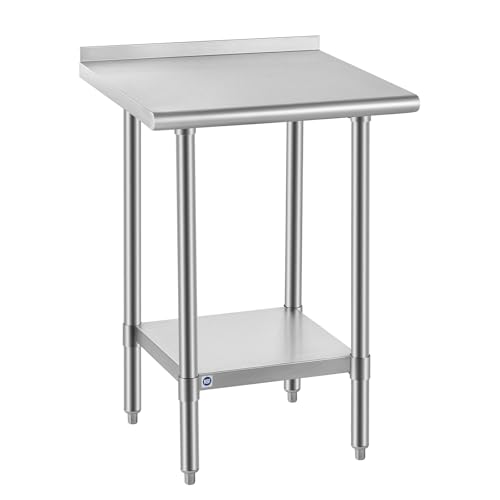 Image of ROCKPOINT All Stainless Steel Perp Table with Backsplash 24x24 Inch, Commercial Heavy Duty Table with Stainless Legs & Adjustable Undershelf, 670 lb Capacity for Restaurant,Home and Outdoor Kitchens