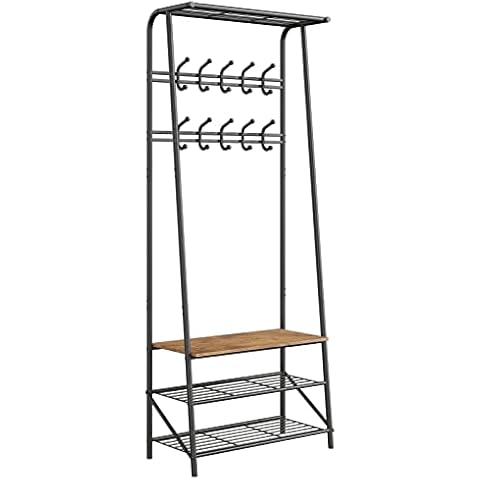 RONIPIC Coat Rack, Hall Tree With Shoe Storage Bench, Entryway Bench With Coat Rack and Shoe Rack, 4-In-1, Steel Frame, for Entryway, 12.08 x 31.5 x 71.2Inches, Industrial, Rustic Brown & Black Cover