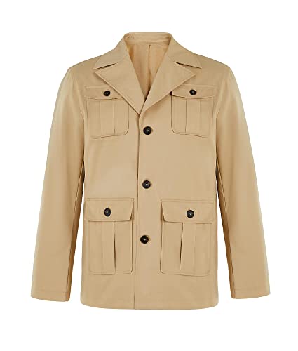 Pretifeel Mens Lightweight Safari Jacket Casual Military Button Up Multi-Pocket Cargo Coat Outwear3