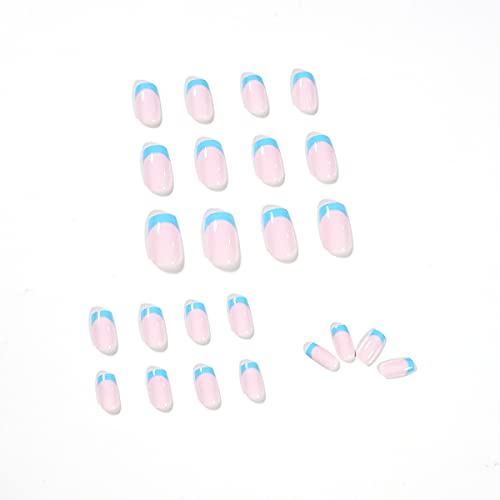 Babalal French Press On Nails Medium Square Full Cover False Tips Blue False Nails Glossy Stick On Nails With Glue For Women And Girls #TOP2