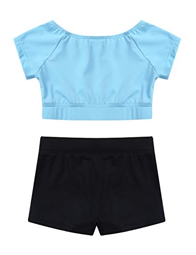 Kids Girls 2 Piece Sports Gymnastics Dance Outfits Crop Tank Top with Booty Shorts Active Workout Sets Wathet 6 Years2