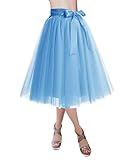 Blue Tulle Skirts for Women Knee Length Long Adult Tutu Layered Short Prom Party Midi Skirt for Girls Blue M