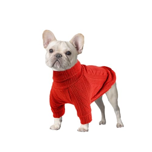 Hundepullover Stilvoller Warmer Hunde- und Katzenpullover, Weicher Rollkragen-Hundebekleidungsweste, Weiches Haustier-Winterzubehör, Geeignet für Welpen, Kleine und Mittelgroße Hunde (Rot,S) O15