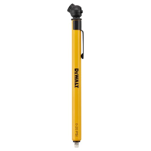 DEWALT Low Pressure Pencil Gauge 0-20 PSI Pencil Gauge Ideal for Turf Products ATVs UTVs and Low Pressure Applications. Precision Tire Pressure Measurement Tool.