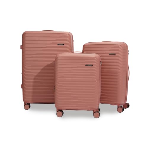 Image of Greece Trolley Spinner, 3-Piece Hard Case Suitcase with 360 Multi-Directional Wheels (Beige Pink)