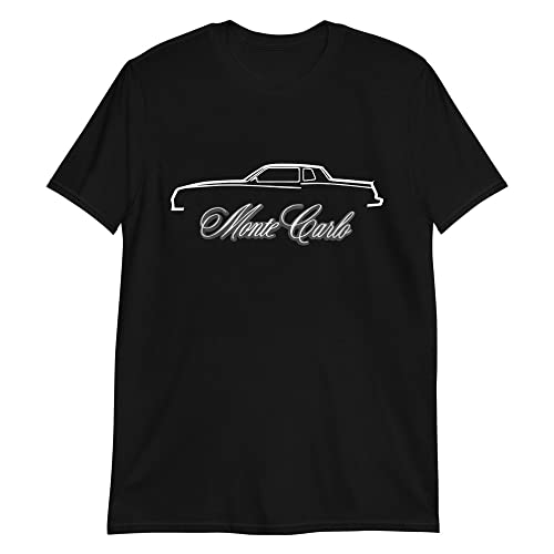 Chevy Monte Carlo Outline Script Custom Classic Car Collector Cars Hot Rod Drag Race Short-Sleeve Unisex T-Shirt Black