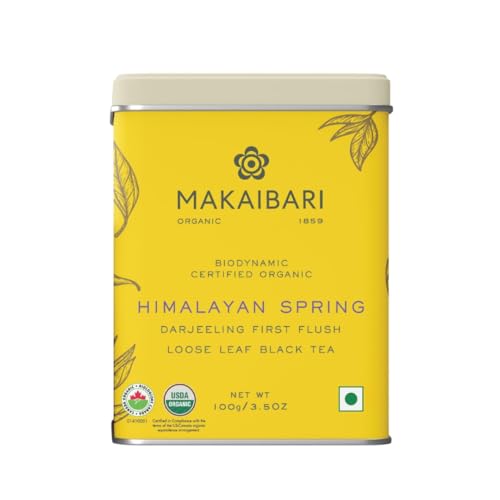 Makaibari Himalayan Spring First Flush Darjeeling Black Tea, Loose Leaf, 100g (3.5oz, 50 Cups), USDA Organic Single Estate, Muscatel Floral Notes - From World's Oldest Biodynamic Tea Garden