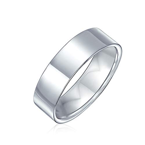 Minimalist Plain Simple .925 Sterling Silver Flat Couples Wedding Band Ring For Women For Men 6MM