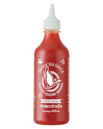 FLYING GOOSE Sriracha Chilisauce, das Original ohne Glutamat, scharf, weiße Kappe, scharfe Würzsauce aus Thailand, 1 x 200 ml