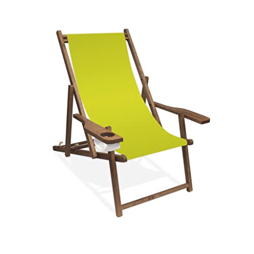 Preisvergleich Produktbild Holz-Liegestuhl mit Armlehne und Getränkehalter, Klappbar, mit dunkelbrauner Lasur, Wechselbezug (Lemon)