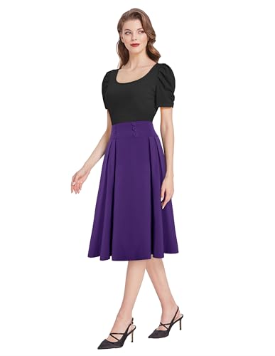 Image of Belle Poque Women's Midi Pleated A-Line Skirts Pockets