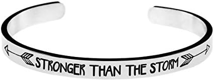 Jvvsci Stronger Than The Storm Cuff Bracelet, Inspirational Motivational Gift, Friends BFF Sisters Encouragement Gift,Uplifting Gift For Her, Strength Jewelry