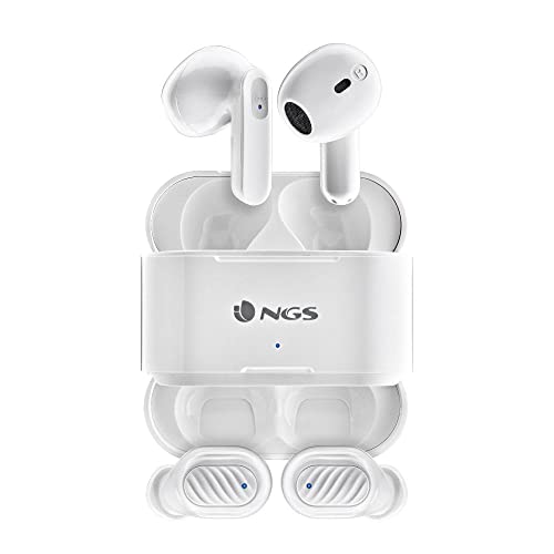 NGS ARTICA Duo White - Dos Pares de Auriculares Inalámbricos Compatibles con Tecnología True Wireless Stereo y Bluetooth 5.1, Control Táctil, 30h de batería, Color Blanco