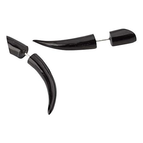 81stgeneration Women's Men's Black Horn 45 mm Fake Taper Stretcher Curved Spike Tribal Earrings Cover