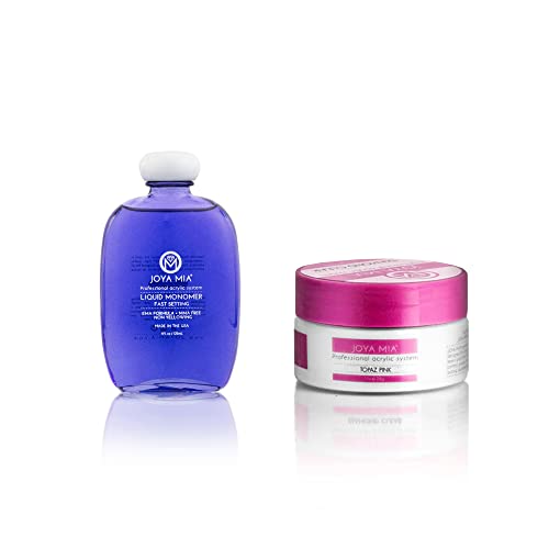 Joya Mia 4oz LIQUID MONOMER and Acrylic Powder Topaz Pink/Cover Pink Combo Set - Made in USA (1oz)