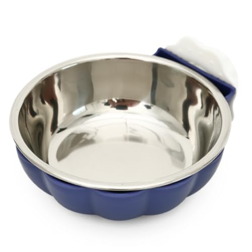 ateena ケージ用 水飲み皿 犬 猫 給水器 水飲み器 餌入れ えさ皿 ペット 食器 固定 フードボウル うさぎ 小動物 (ネイビー, 14cm×5cm)