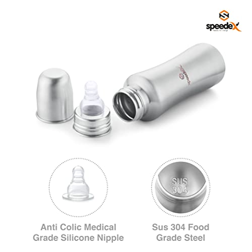 SPEEDEX-Stainless-Steel-Infant-Baby-Feeding-Bottle-BPA-Free-Anti-Colic-Plastic-Free-Medium-Flow-Nipple240-ML-1-Extra-Nipple-Free