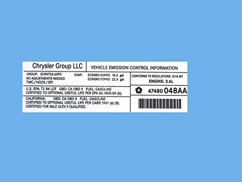 Mopar 68470513AA LABEL VEHICLE EMISSION CONTROL IN