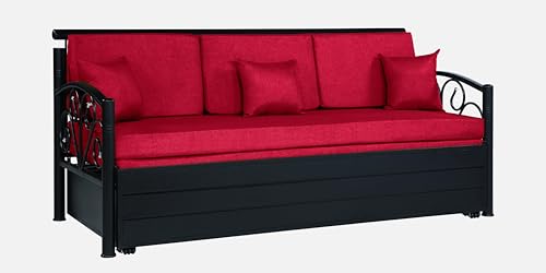 Image of 3 Seater Metal Sofa Cum Bed with Hydraulic Storage | Sofa Set for Living Room, Bedroom, Guest Room| Queen Size Convertible Sofa Bed | Comfortable Seating Sofa Red & Black