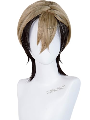 Image of Zanka Cosplay Wig Short Brown Blonde and Black Anime Wig for Men | Light Brown Male Wigs for Unisex Women Party Halloween Costumes