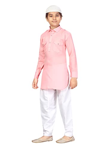 Image of Aarika Boys Pink-White Color Pathani Kurta Pyjama with Cap Set (C PS-JK-101-PINK-9)