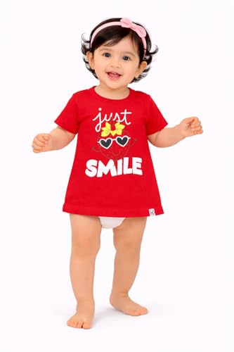 Image of BODYCARE Infant Baby Girls Cotton T-Shirt Round Neck Half Sleeves Ultra Soft Breathable Fabric Regular Fit Casual Tee Summer Wear Top for Kids