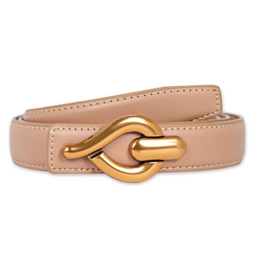 Image of Aurolran Women's Fashion Classic Metal Buckle Leather Belt with Jeans Dress