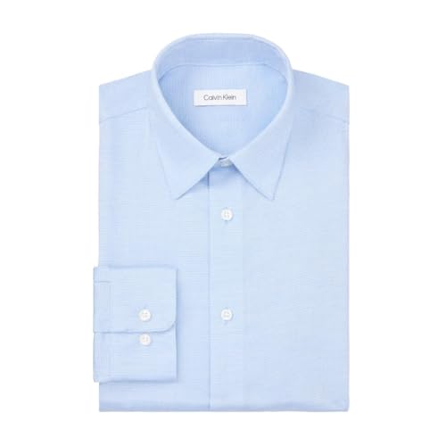 Calvin Klein Men's Dress Shirts Non Iron Regular Fit Stretch Unsolid Solid Shirt, Stream, 17.5" Neck 36-37" Sleeve - image 3