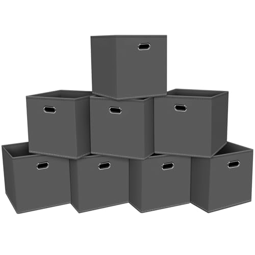SEVENDOME Fabric Cloth Storage Bins,Fabric Cube Organizer with Dual Handles Foldable Cube Storage Baskets for Home Bedroom Storage,Set of 8,(Gray)