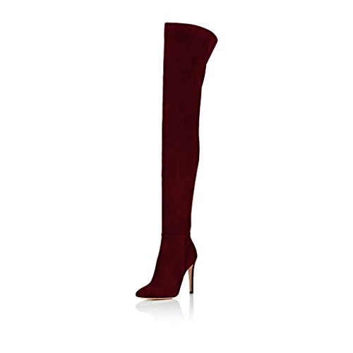 FSJ Women Chic Faux Suede Knee High Long Boots Pointed Toe Side Zipper High Heel Shoes Size 4-15 US