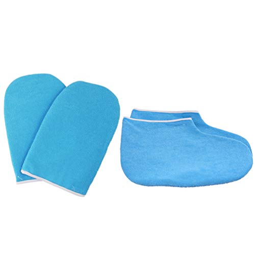 PIXNOR Paraffin Bath Liner Terry Cloth Paraffin Wax Glove Booties Wax Care Insulated Mittens Paraffin Wax Thermal Mitt Cozy Liners for Hand or Foot Treatments Dark Blue