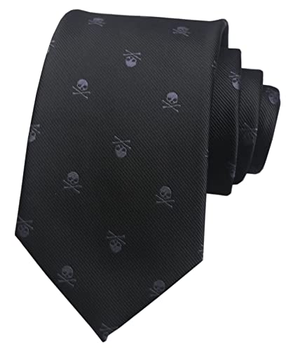 Men's Novelty Tie Repp Grey Skull Black Vintage Cool Dead