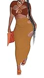 Aro Lora Womens Sexy Club Outfit Cut Out Criss Cross Bodycon 2 Piece Maxi Dress X-Large Coffee