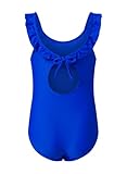 blibean Teen Girls Swimsuits Big Kids Summer Hawaii One Piece Beach Bathing Suit Tween Girl Fashion Ruffle Swimwear Traje De Baño para Niñas Size 14-15 Year Old Dark Blue
