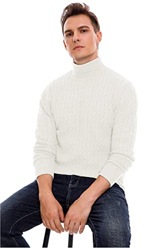 Sailwind Men's Twisted Knitted Turtleneck Sweater Casual Soft Pullover Sweaters for Men US Small White3
