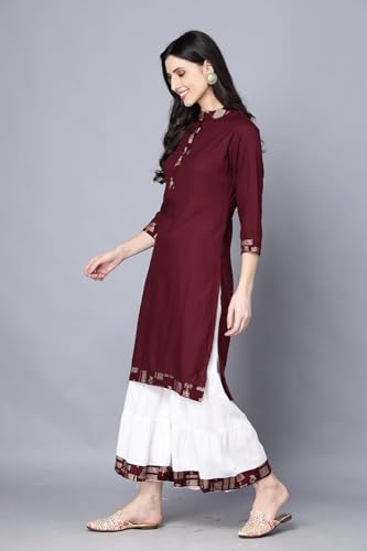 Image of Women Rayon Straight Golden Foil Printed Kurta with Palazzo || Kurti with Palazzo Set for Casual Party & Festival Wear in Round Neck with 3 /4 Sleeve for Girls