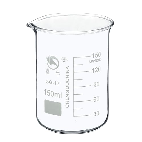 YOKIVE Low Form Glass Beaker, Laboratory Use Liquid Measuring Cup, Great for Lab, Kitchen, Daily Use (Clear, 150ML)